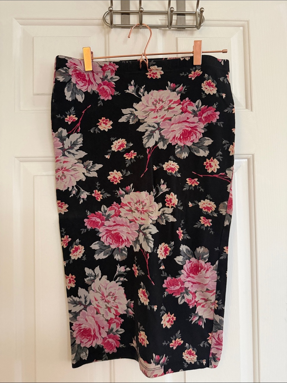 Express Black Pencil Skirt with Pink Floral Print